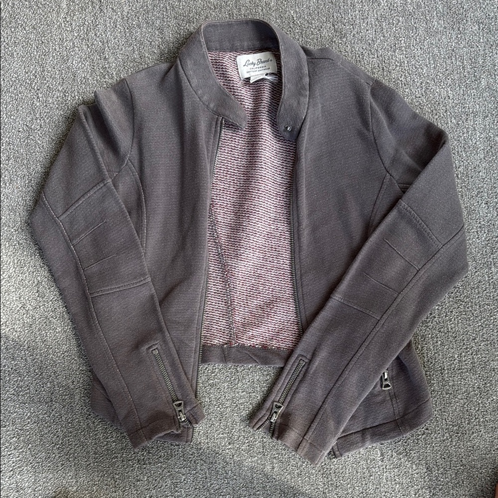 Lucky Brand Gray Bomber Jacket with Structured Collar